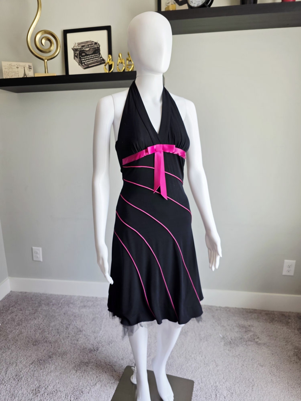 Love Tease Black Halter Swim Coverup with Hot Pink Trim